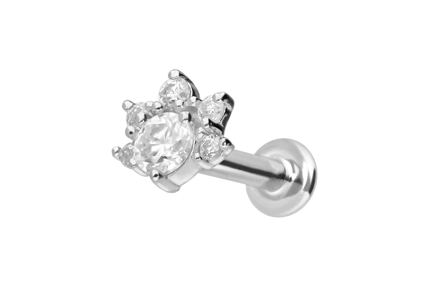 14 Karat Gold Labret Piercing mit Innengewinde MOISSANIT-BLUME